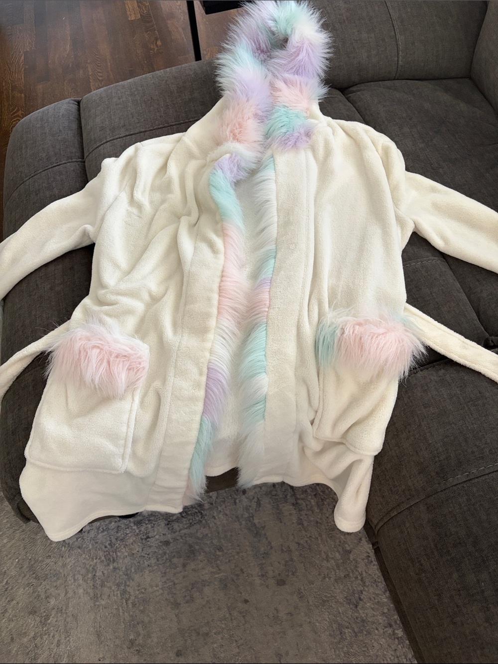 Pottery Barn Teen Cream Hooded Coat with Pastel Fur Trim